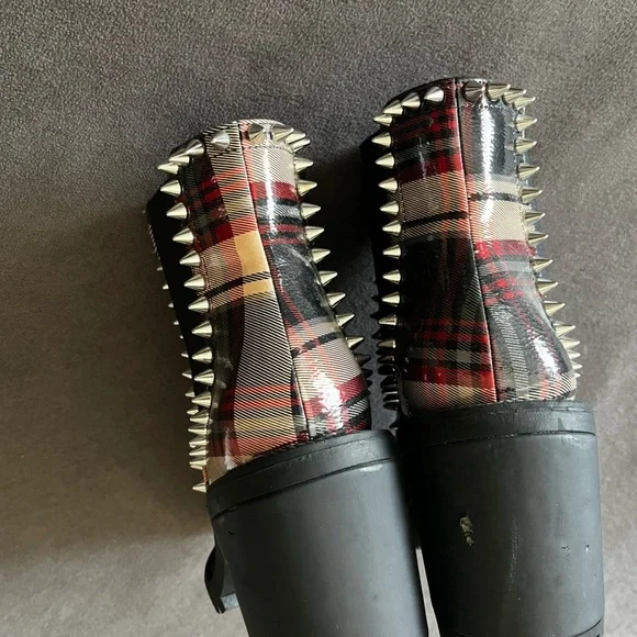 Jessica Simpson Boot Demmie Plaid Spikey Ankle Bootie Booties Sz 7 Chunky Red - Picture 10 of 13